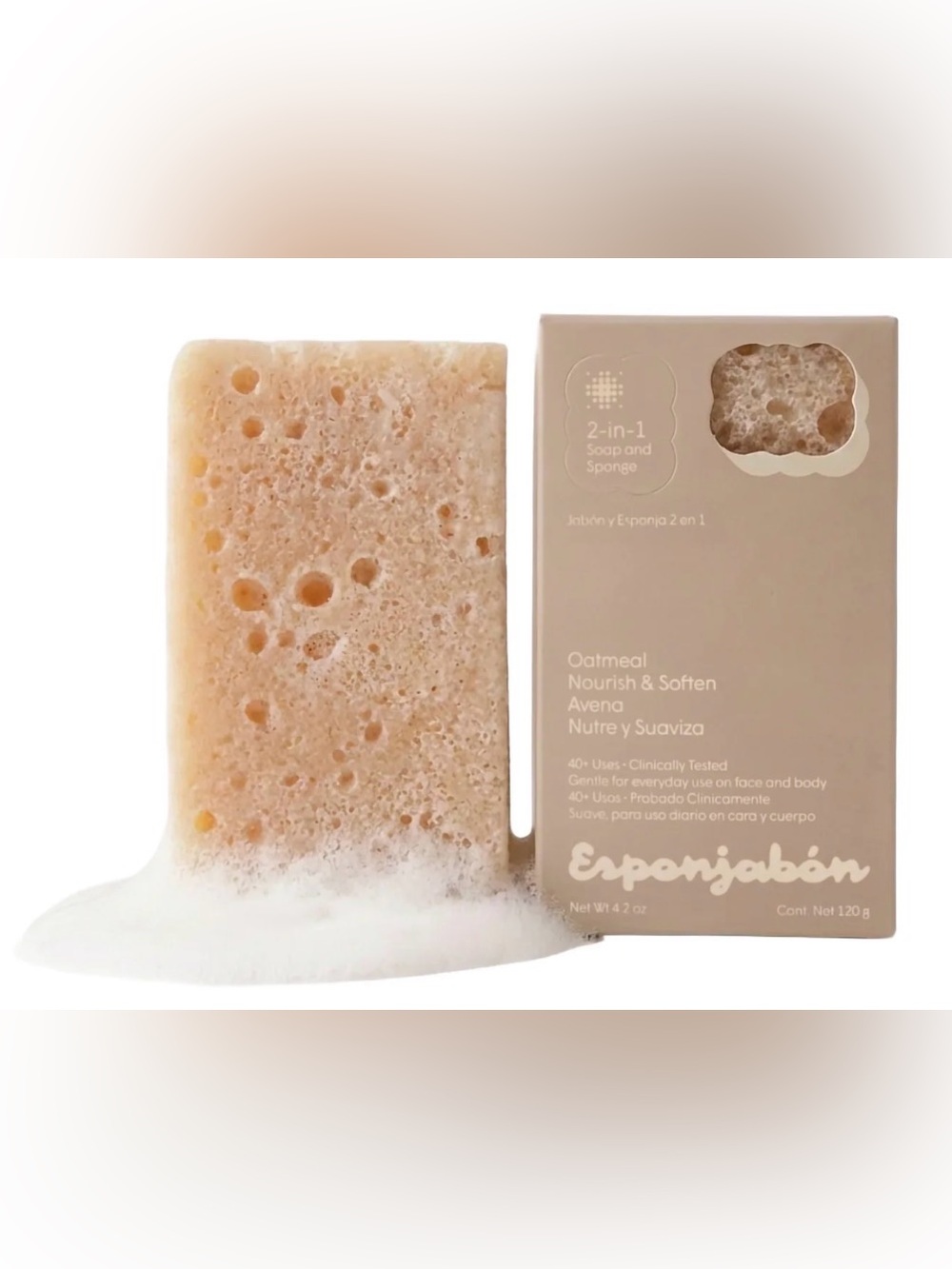 NWT. Esponjabón Oatmeal 2-in-1 Soap & Sponge. Nourish & Soften.
